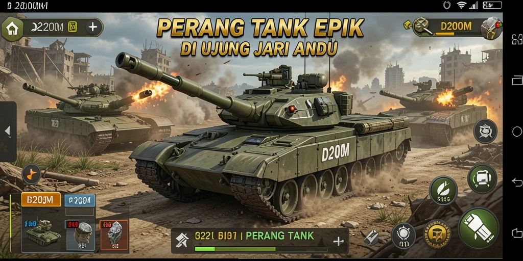 Tampilan antarmuka D200M yang menarik dan fungsional dalam permainan Perang Tank.