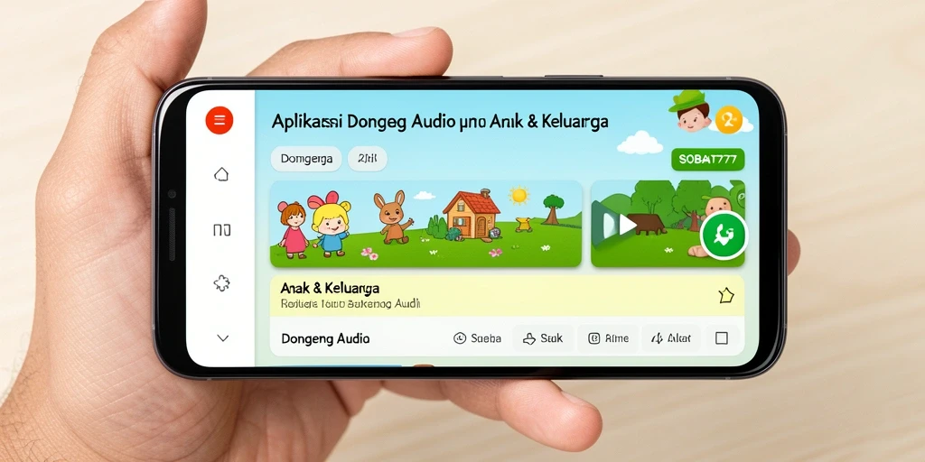 Antarmuka SOBAT777 yang menarik dan ramah anak untuk dongeng audio.