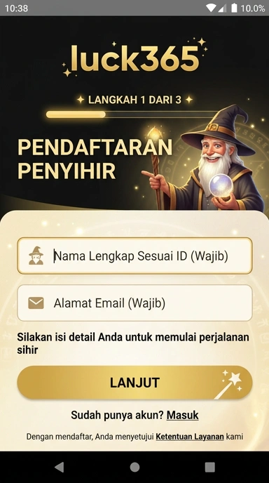 Tampilan halaman daftar luck365